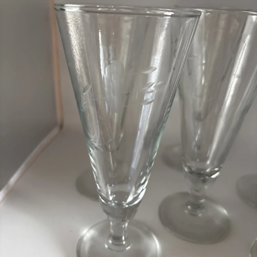 Vintage Princess House Heritage Crystal Pilsner Flute Glasses Etched - Set of 6